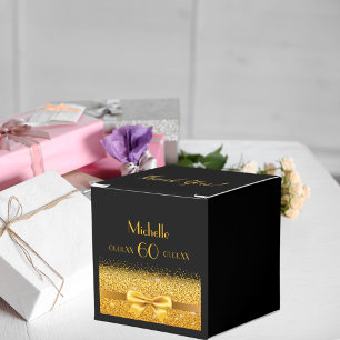 60th birthday party black gold thank you favour box