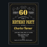60th Birthday Party - Black Gold White Invitation<br><div class="desc">60th Birthday Party Invitation.
Elegant black,  gold,  white retro design with chalkboard pattern and script font. Cheers to 60 years! Message me if you need further customization.</div>