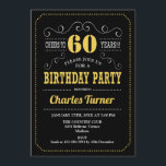 60th Birthday Party - Black Gold White Invitation<br><div class="desc">60th Birthday Party Invitation.
Elegant black,  gold,  white retro design with chalkboard pattern and script font. Cheers to 60 years! Message me if you need further customization.</div>