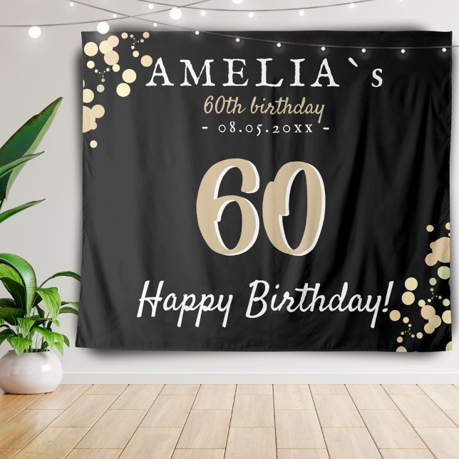 60th Birthday Party Black Golden Backdrop Tapestry (Creator Uploaded)