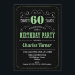 60th Birthday Party - Black Green Invitation<br><div class="desc">60th Birthday Party Invitation.
Elegant black,  green,  white retro design with chalkboard pattern and script font. Cheers to 60 years! Message me if you need further customisation.</div>
