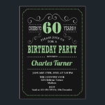 60th Birthday Party - Black Green Invitation<br><div class="desc">60th Birthday Party Invitation.
Elegant black,  green,  white retro design with chalkboard pattern and script font. Cheers to 60 years! Message me if you need further customisation.</div>