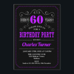 60th Birthday Party - Black Purple Invitation<br><div class="desc">60th Birthday Party Invitation.
Elegant black,  purple,  white retro design with chalkboard pattern and script font. Cheers to 60 years! Message me if you need further customization.</div>