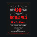 60th Birthday Party - Black Red White Invitation<br><div class="desc">60th Birthday Party Invitation.
Elegant black,  red,  white retro design with chalkboard pattern and script font. Cheers to 60 years! Message me if you need further customization.</div>