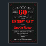 60th Birthday Party - Black Red White Invitation<br><div class="desc">60th Birthday Party Invitation.
Elegant black,  red,  white retro design with chalkboard pattern and script font. Cheers to 60 years! Message me if you need further customization.</div>