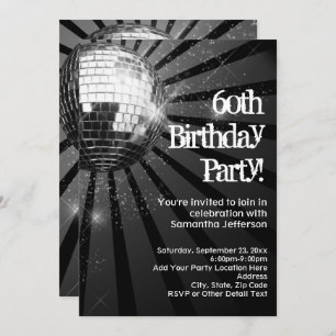 60th Birthday Party Black Sparkle Disco Ball Invitation