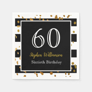 60th Birthday Party Black White and Gold Glitter Napkin