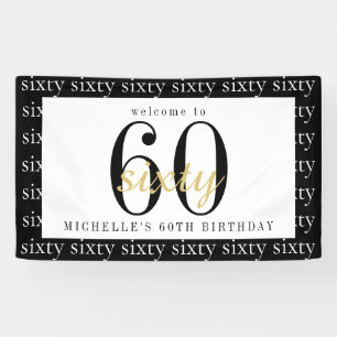 60th Birthday Party Black White Gold Backdrop Banner