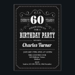 60th Birthday Party - Black White Invitation<br><div class="desc">60th Birthday Party Invitation.
Elegant black and white retro design with chalkboard pattern and script font. Cheers to 60 years! Message me if you need further customization.</div>