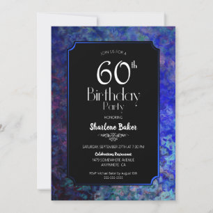 60th Birthday Party Black with Blue Border Invitation
