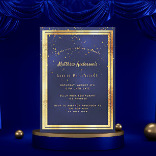 60th birthday party blue gold confetti sprinkle invitation