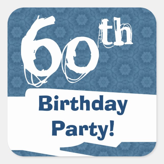 60th Birthday Party Blue Pattern Midnight and Navy Square Sticker (Front)