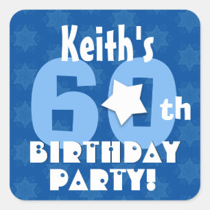 60th Birthday Party Blue Stars Custom Name V15 Square Sticker