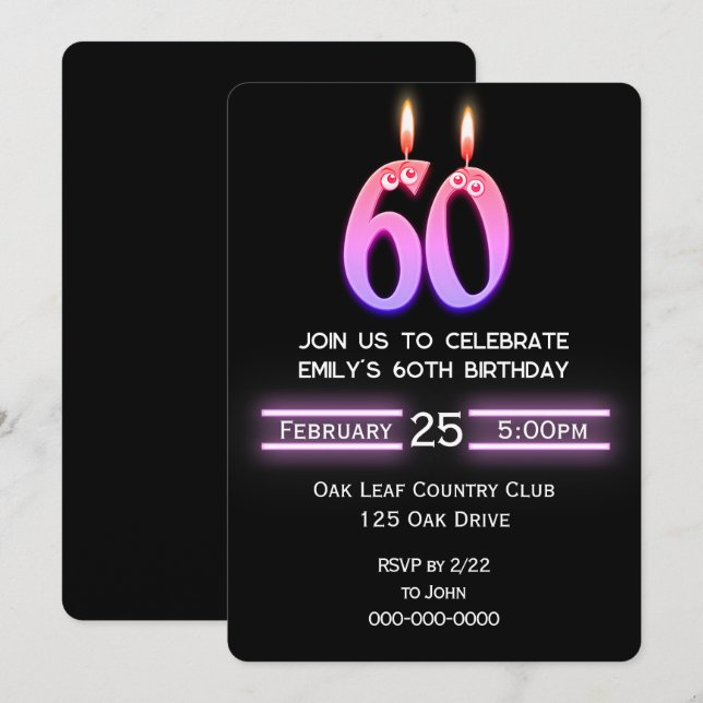 60th Birthday Party Candles Invitation (Front/Back)