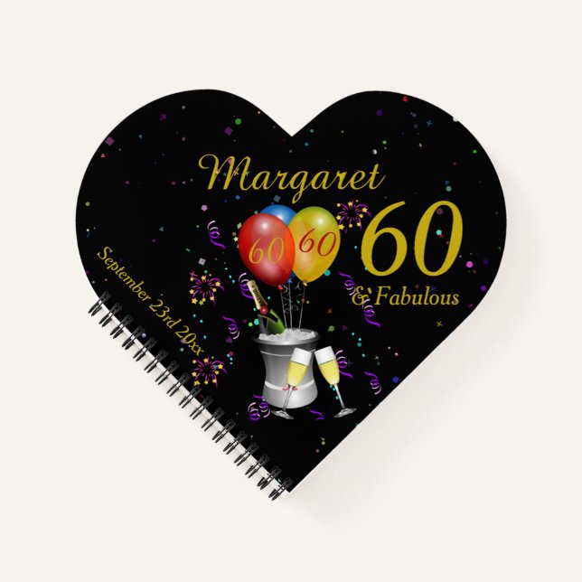 60th Birthday Party Celebration Black Guest Notebook (Front)