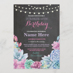 60th Birthday Party Chalkboard Floral Pink Invite