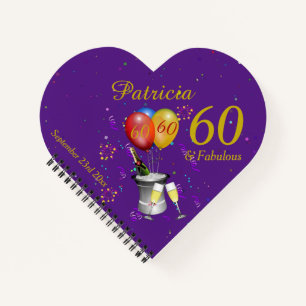 60th Birthday Party Champagne Purple Guest Notebook