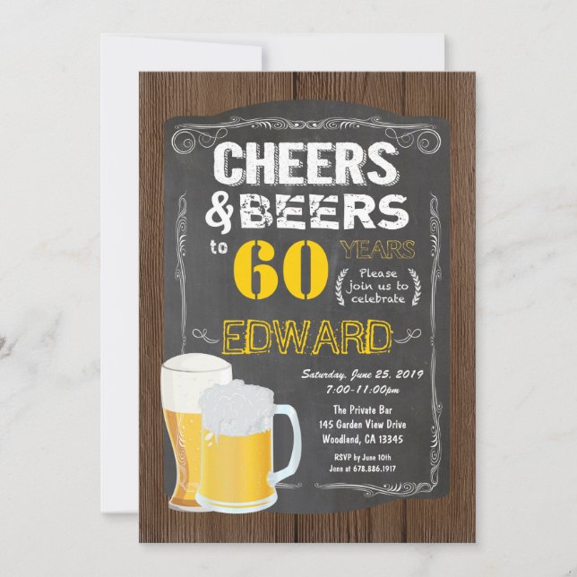 60th birthday party. Cheers to 60 years beer Invitation (Front)