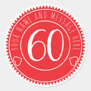 60th Birthday Party Cool Bright Red Classic Classic Round Sticker