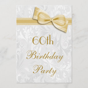 60th Birthday Party Damask and Faux Bow Invitation