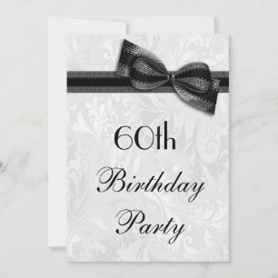 60th Birthday Party Damask and Faux Bow Invitation