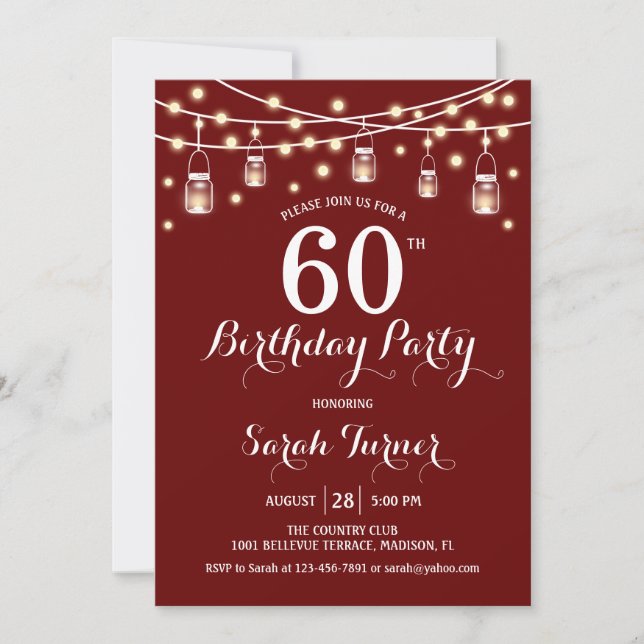 60th Birthday Party - Dark Red Invitation (Front)