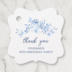 60th Birthday Party Dusty Blue Rose Floral Custom Favour Tags