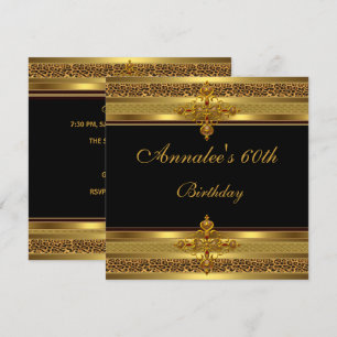 60th Birthday Party Elegant Black Ornate Gold Invitation