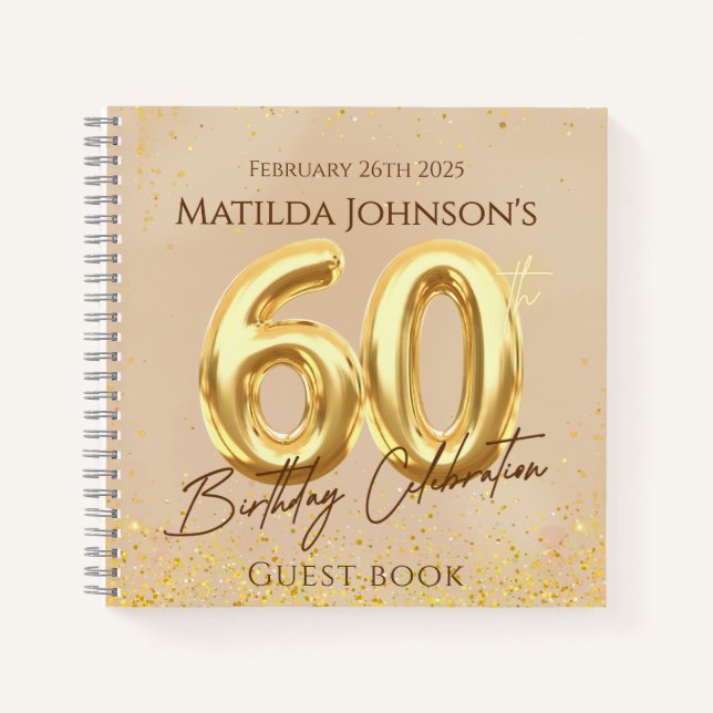 60th Birthday Party Elegant Gold Guestbook Notebook (Front)