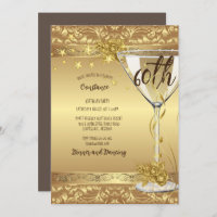 60th Birthday Party Elegant Gold Swirls Flowers In