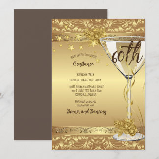 60th Birthday Party Elegant Gold Swirls Flowers In Invitation