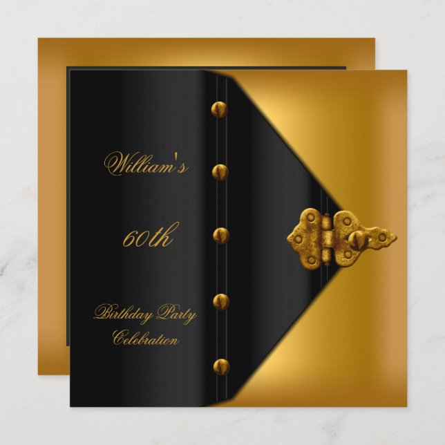 60th Birthday Party Elegant Mens Gold Black Mans Invitation (Front/Back)