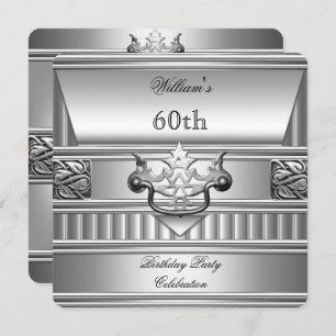 60th Birthday Party Elegant Mens Silver Metal 2 Invitation
