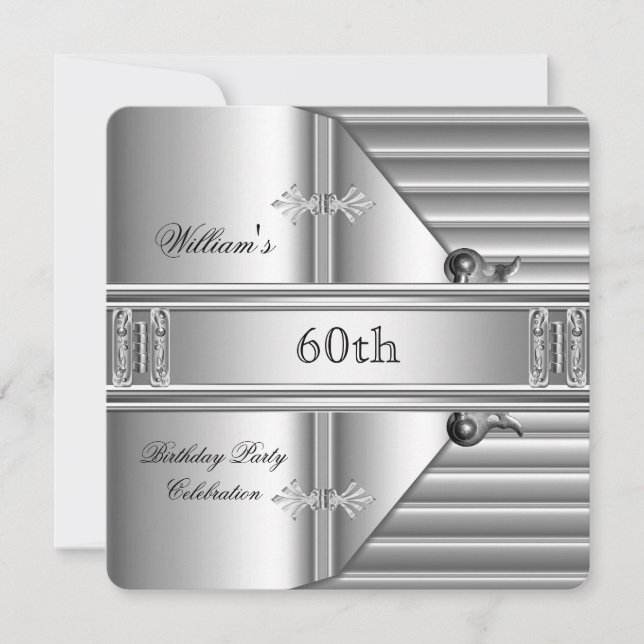 60th Birthday Party Elegant Mens Silver Metal Invitation (Front)
