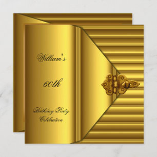 60th Birthday Party Elegant Mens Yellow Gold Mans Invitation