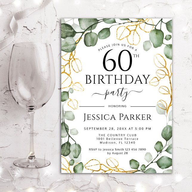 60th Birthday Party Eucalyptus Watercolor Invitation (Creator Uploaded)