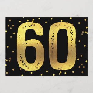 60th Birthday Party Faux Gold Foil Confetti Black Invitation