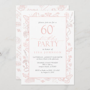 60th Birthday Party Feminine Blush Pink Floral Invitation