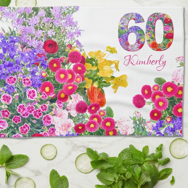 60th birthday party floral bouquet kitchen towels (Creator Uploaded)
