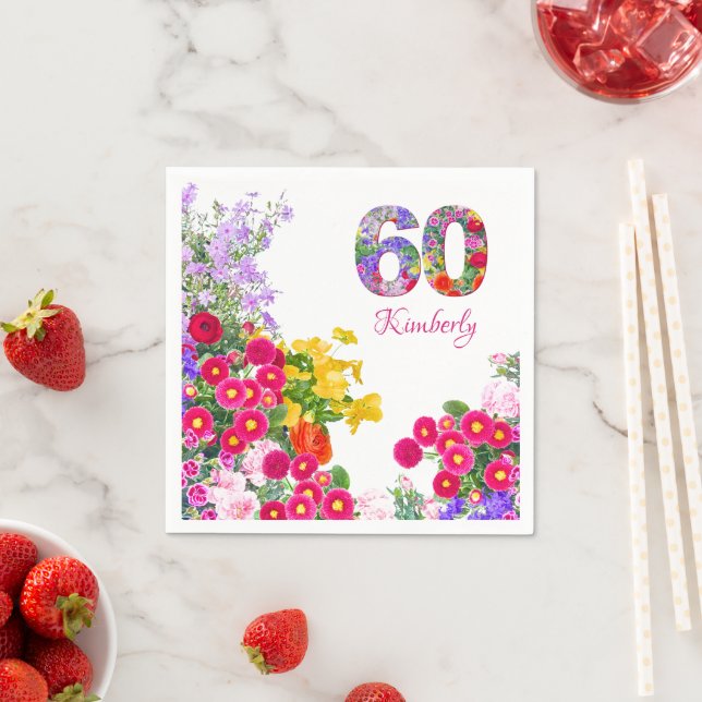 60th birthday party floral flower bouquet napkins (Insitu)