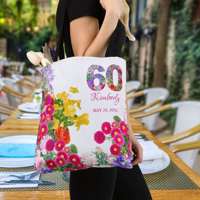 60th birthday party floral guests favours tote bag (Creator Uploaded)