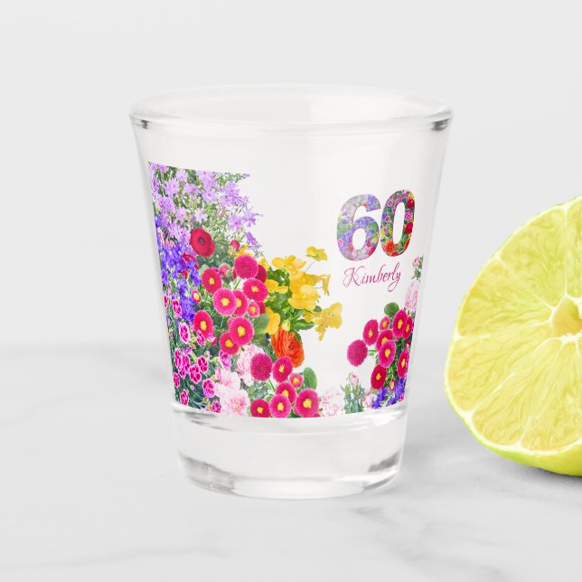 60th birthday party flowers bouquet shot glass (Front)