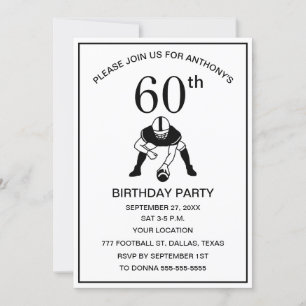 60th Birthday Party Football Black Dad Sport Invitation
