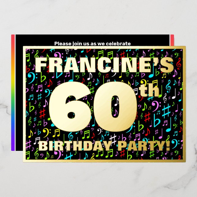 60th Birthday Party — Fun, Colourful Music Symbols (Front/Back)