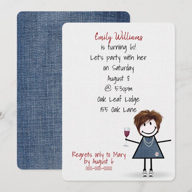 60th Birthday Party Girl in Sneakers with Wine Invitation (Front/Back)