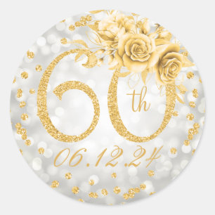 60th Birthday Party Glam Lights Gold Silver  Classic Round Sticker