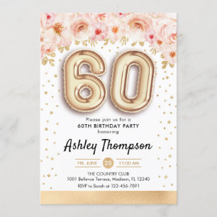 60th Birthday Party - Gold Balloons Invitation