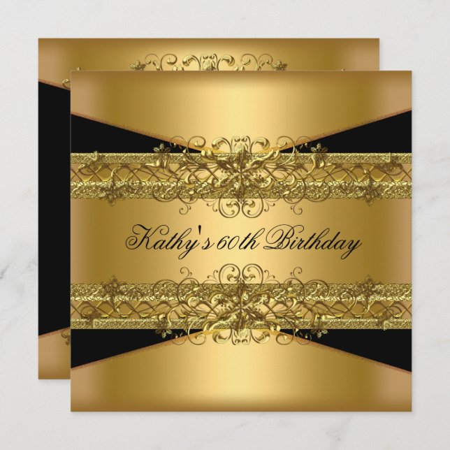 60th Birthday Party Gold Black 60 Invitation (Front/Back)