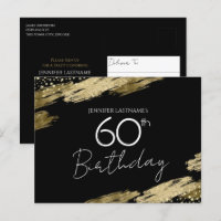 60th Birthday Party Gold Black Invitation Postcard
