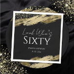 60th Birthday Party Gold Black Look Who's Napkins<br><div class="desc">Elegant Faux gold foil paint splatters design. All text is adjustable and easy to change for your own party needs. Great elegant 60th birthday template design. Fancy Birthday party Napkins. Black and gold</div>